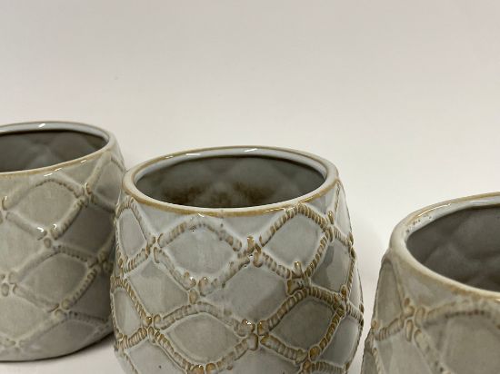 Bild von Set aus drei bauchigen Keramik-Übertöpfen