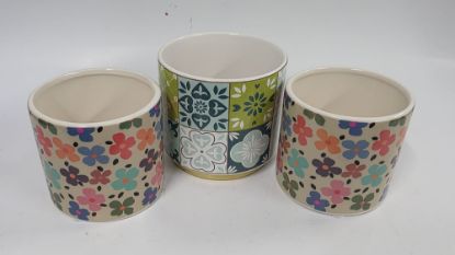 Bild von Dreier-Set Keramik-Übertöpfe im Blumenmuster 