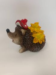 Picture of Dekorative Igel-Figur mit Pilz und Herbstlaub